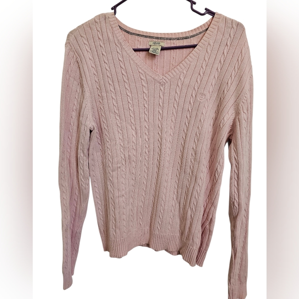 IZOD Women's Pink Cable Knit Sweater